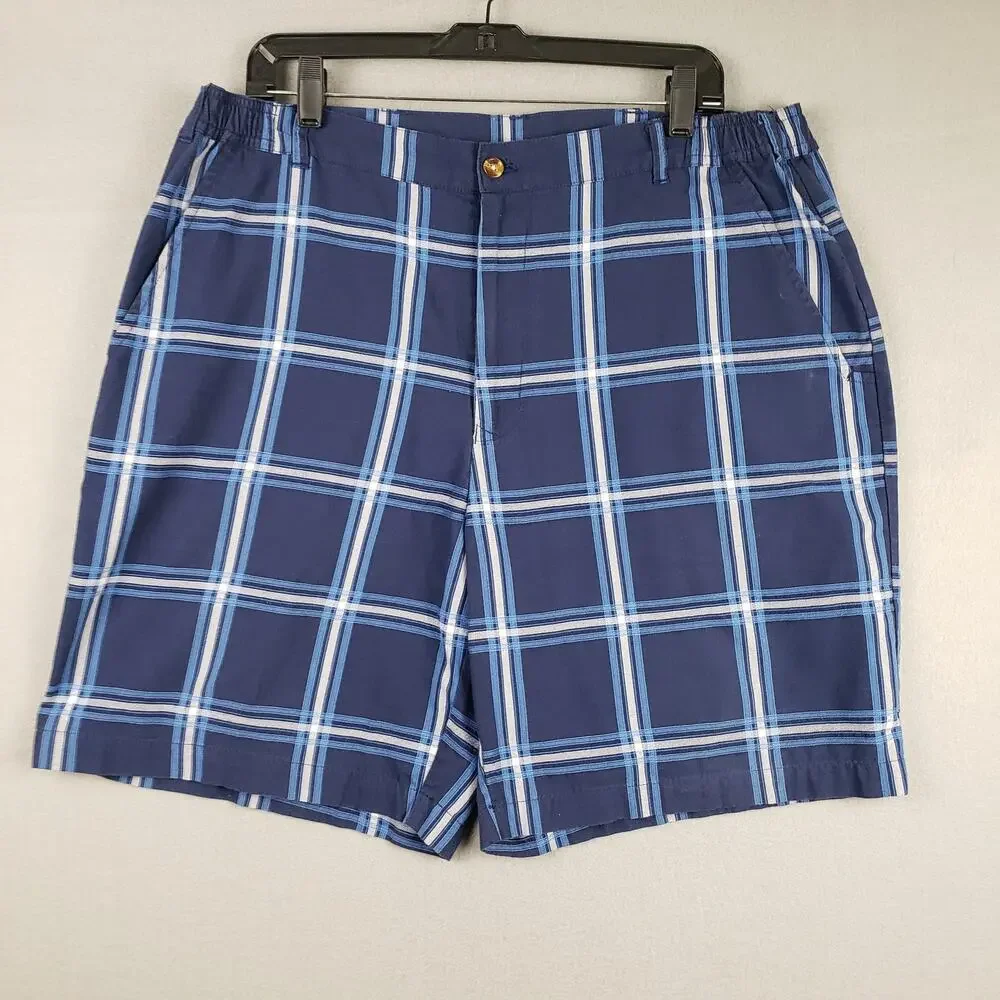John Blair Men's Size 40 Plaid Chino Shorts Navy Blue Casual Summer BBQ Cookout